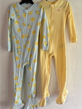 Carter's Blue Lemon Print Footed One-Piece & Yellow Striped Footie Pair